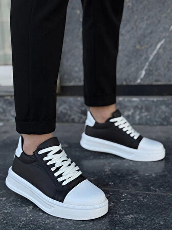 KB-X46 Kuback Siyah Beyaz Yüksek Beyaz Taban Günlük Spor Ayakkabı