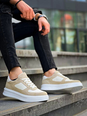 KB-X8 Kuback Bej Keten Süet Yüksek Taban Günlük Spor Ayakkabı