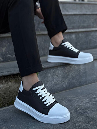 KB-X46 Kuback Siyah Beyaz Yüksek Beyaz Taban Günlük Spor Ayakkabı