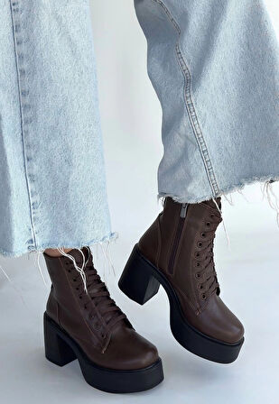 Tsan Kahverengi Cilt Bağcıklı Topuklu Bot