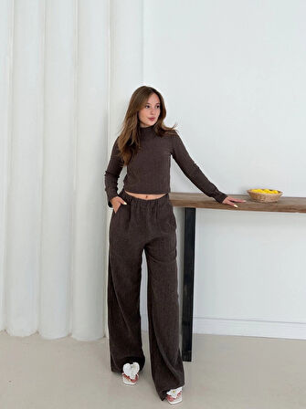 Balıkçı yaka örme takım kahve st265865