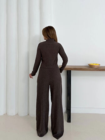 Balıkçı yaka örme takım kahve st265865