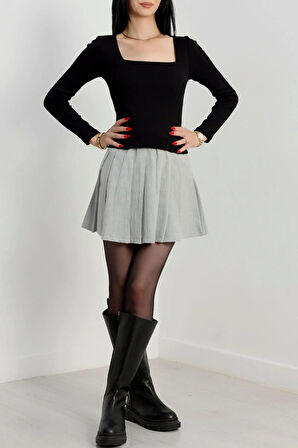 Çerçeve yaka kaşkorse bluz siyah