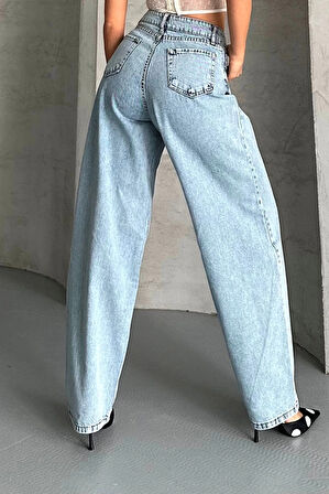 Baggy kar yıkama buz mavi jeans pantolon d2007