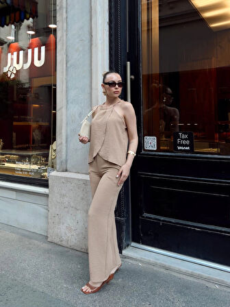 Kruvaze takım ayrobin bej s054