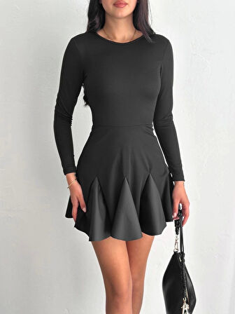 Eteği kloş crep mini elbise s1267