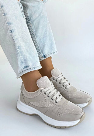 Slar Bej Cilt Bağcıklı Spor Ayakkabı