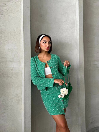 Ceketli etek takım chl kumaş yeşil h24443