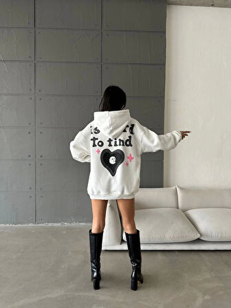 3 iplik şardonlu oversize true baskılı sweat Beyaz