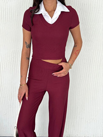 Ottoman kumaş beyaz gömlek yaka takım s4142