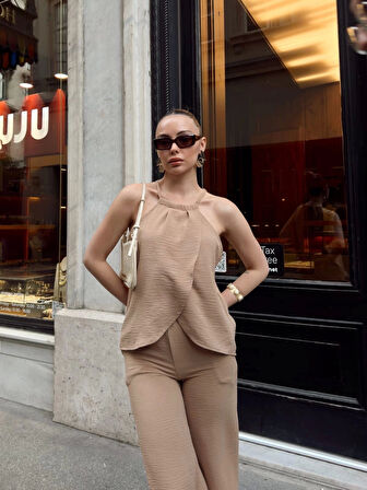 Kruvaze takım ayrobin bej s054