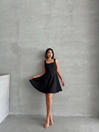 Kadın kare yaka kısa elbise s251188