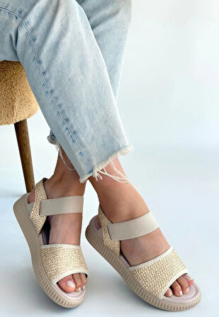 Jake Bej Hasır Cilt Sandalet