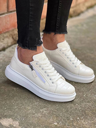 KB-309  Kuback Beyaz Fermuar Ve Bağcıklı  Günlük Erkek  Ayakkabı