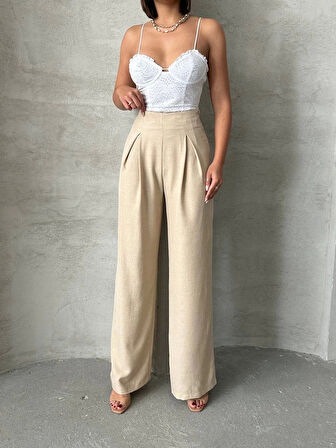 Pileli keten pantolon s255046