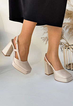 Mety Bej Cilt Topuklu Ayakkabı