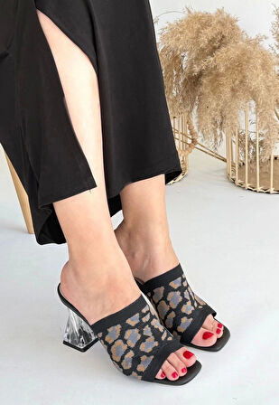 Evra Leopar Triko Topuklu Terlik