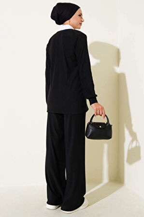 Gömlek Yaka Fitilli Salaş İkili Takım siyah T4300