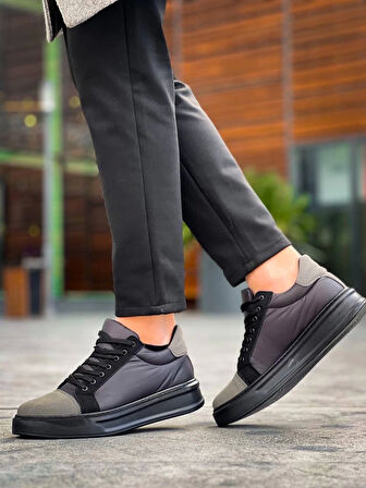 KB-X46 Kuback Siyah Gri Yüksek Siyah Taban Günlük Spor Ayakkabı