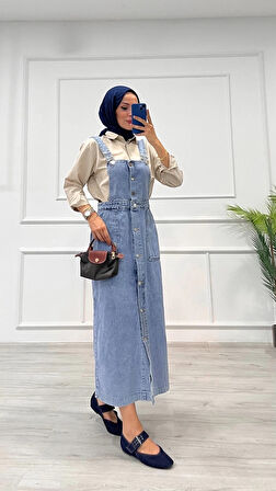 Etekli salopet enzim süper taş yıkama buz mavi d 2521