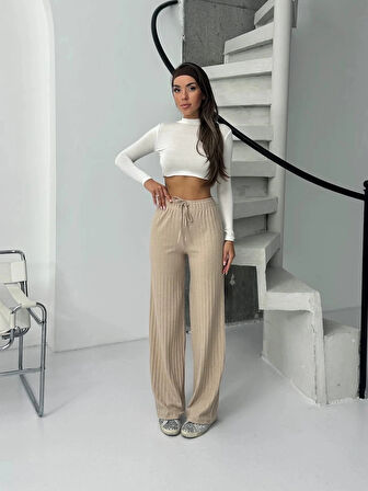 Fitilli şardonlu pantolon bej a4058