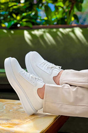 KB-116 Kuback Beyaz Bağcıklı Triko Günlük Erkek Ayakkabı