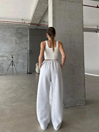 3 iplik şardonlu oversize eşofman gri