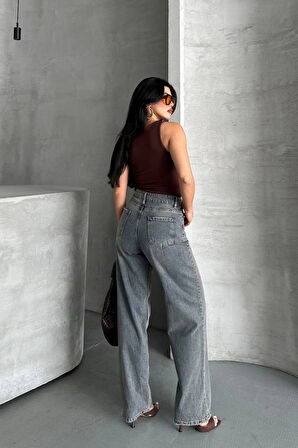 Palazzo bıyık kar yıkama buz mavi jeans pantolon d2008