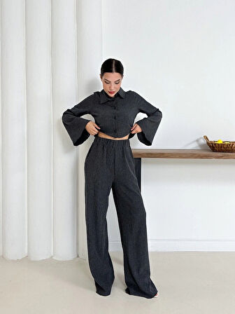 Gömlek yaka kaplama düğmeli takım antrasit st265866