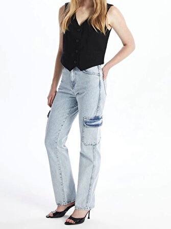 Kargo cep kar yıkama jeans pantolon