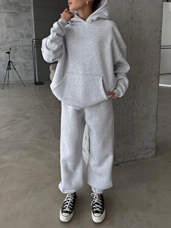 3 iplik şardonlu Lastik paça eşofman gri p510439