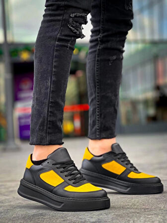 KB-X8 Kuback Siyah Sarı Cilt Yüksek Taban Günlük Spor Ayakkabı