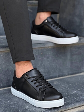 KB-BX1  Kuback Siyah Cilt Yüksek Beyaz Taban Günlük Erkek Ayakkabı