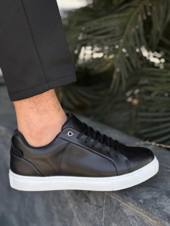 KB-BX1  Kuback Siyah Cilt Yüksek Beyaz Taban Günlük Erkek Ayakkabı