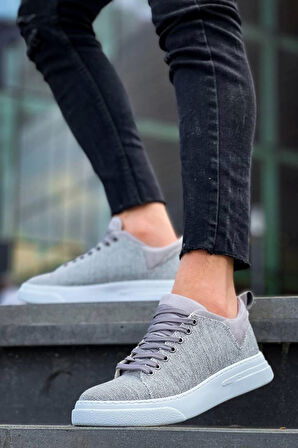 KB-X204 Kuback Gri Keten Beyaz Yüksek Taban Günlük Erkek Spor Ayakkabı