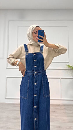 Etekli salopet enzim süper taş yıkama koyu mavi d2521