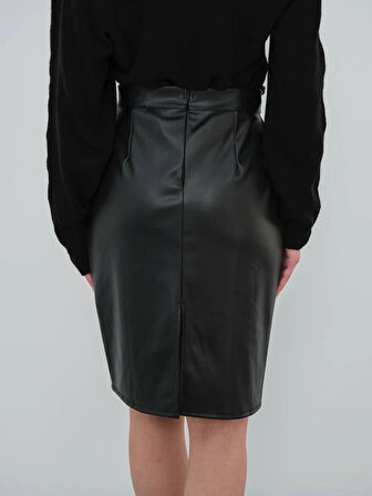 Midi boy deri kalem etek siyah h26780