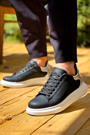 KB-X500  Kuback  Siyah Gümüş Yüksek Taban Bağcıklı Günlük Erkek Ayakkabı