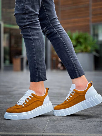 KB-X10 Kuback Taba Süet Beyaz Yüksek Taban Günlük Spor Ayakkabı