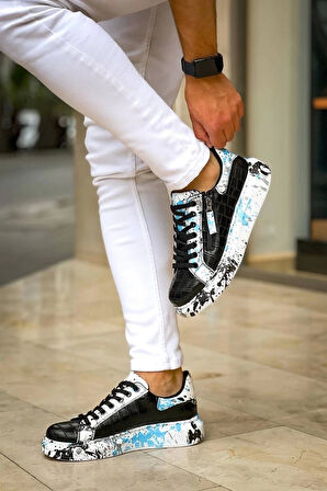 KB-02  Kuback Bağcıklı Crocodile Siyah Mavi Günlük Erkek Ayakkabı