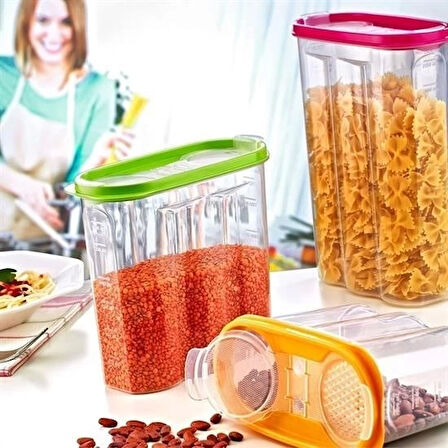 2 Kapaklı Ölçekli Erzak Kuru Gıda Saklama Kutusu Kabı - 1,7 Litre - Sa935 ( Lisinya )