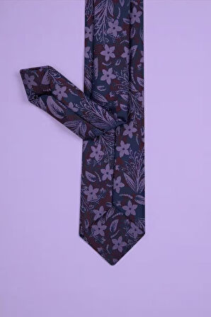 Slim Çiçekli Mor Kravat & Mendil