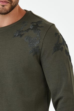 Erkek Uzun Bol Bisiklet Yaka Kışlık Siyah Sweatshirt