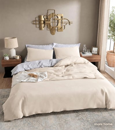 More Home Çift Kişilik Yorgan Kılıfı + Yastık Kılıfı (Çarşafsız) Bej gri