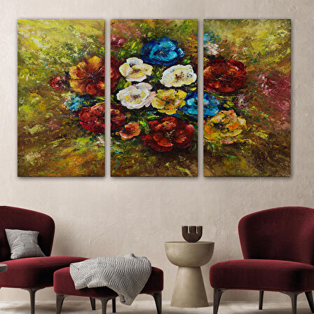 Çiçek Buketi Yağlıboya Görünüm Dekoratif Kanvas Duvar Tablosu-3515