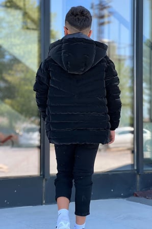 Erkek Çocuk Çıkarılabilir Kapüşonlu Sık Dikişli Nova Kumaş Kışlık Şişme Mont KM4016