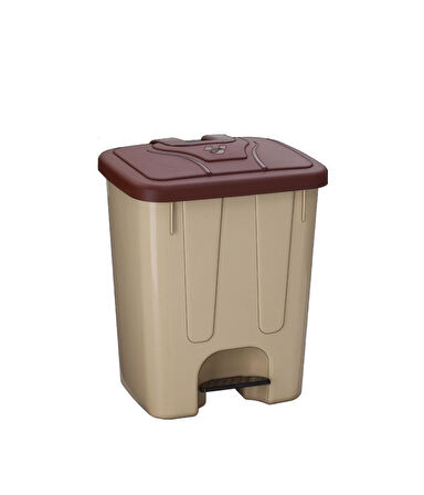 Omnipazar SY-4255 40 lt Köşeli Pedallı Plastik Çöp Kovası (İç Kovasız) Bej