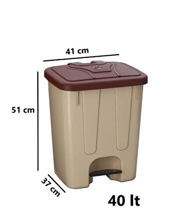 Omnipazar SY-4255 40 lt Köşeli Pedallı Plastik Çöp Kovası (İç Kovasız) Bej