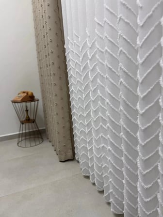 NİVEMESHOME YAKAMOZ 1-053P YARI DESEN EKRU 1/2,5 PİLELİ TÜL PERDE