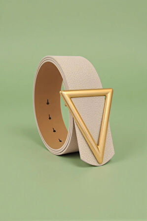 Üçgen Gold Tokalı Ekru Kadın Kemer